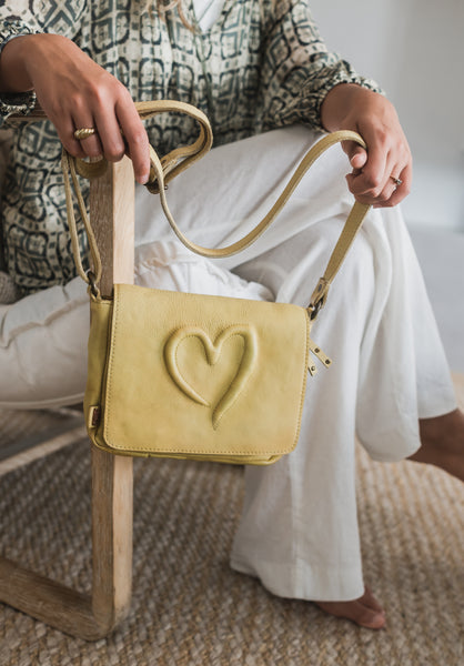 Love Foldover Bag Yellow - art n vintage store
