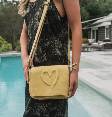 Love Foldover Bag Yellow - art n vintage store